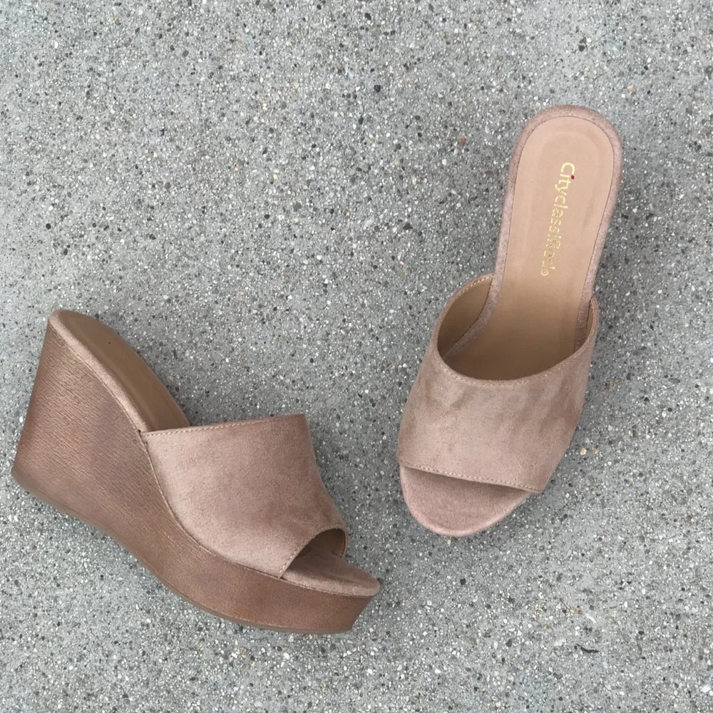 Cityclassified Rose Gold Wedge Slide Sandals